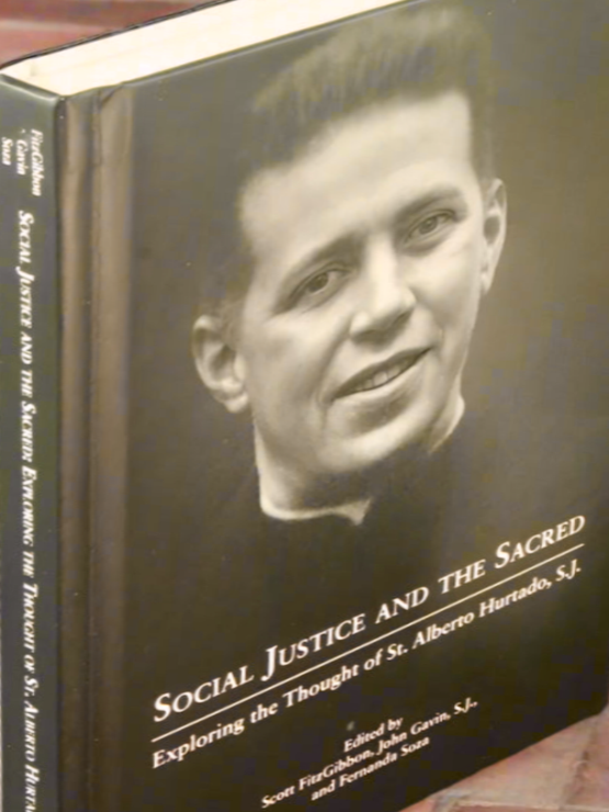 Book cover with a black and white portrait of a man and text about social justice and the sacred.